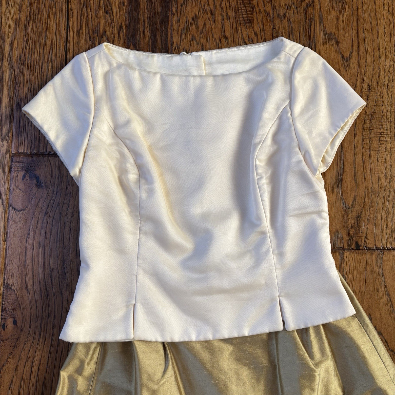 Vtg Currie Bonner Duets Sz 10 Set Cream Top Lt Moss Green Raw Silk Skirt Costume