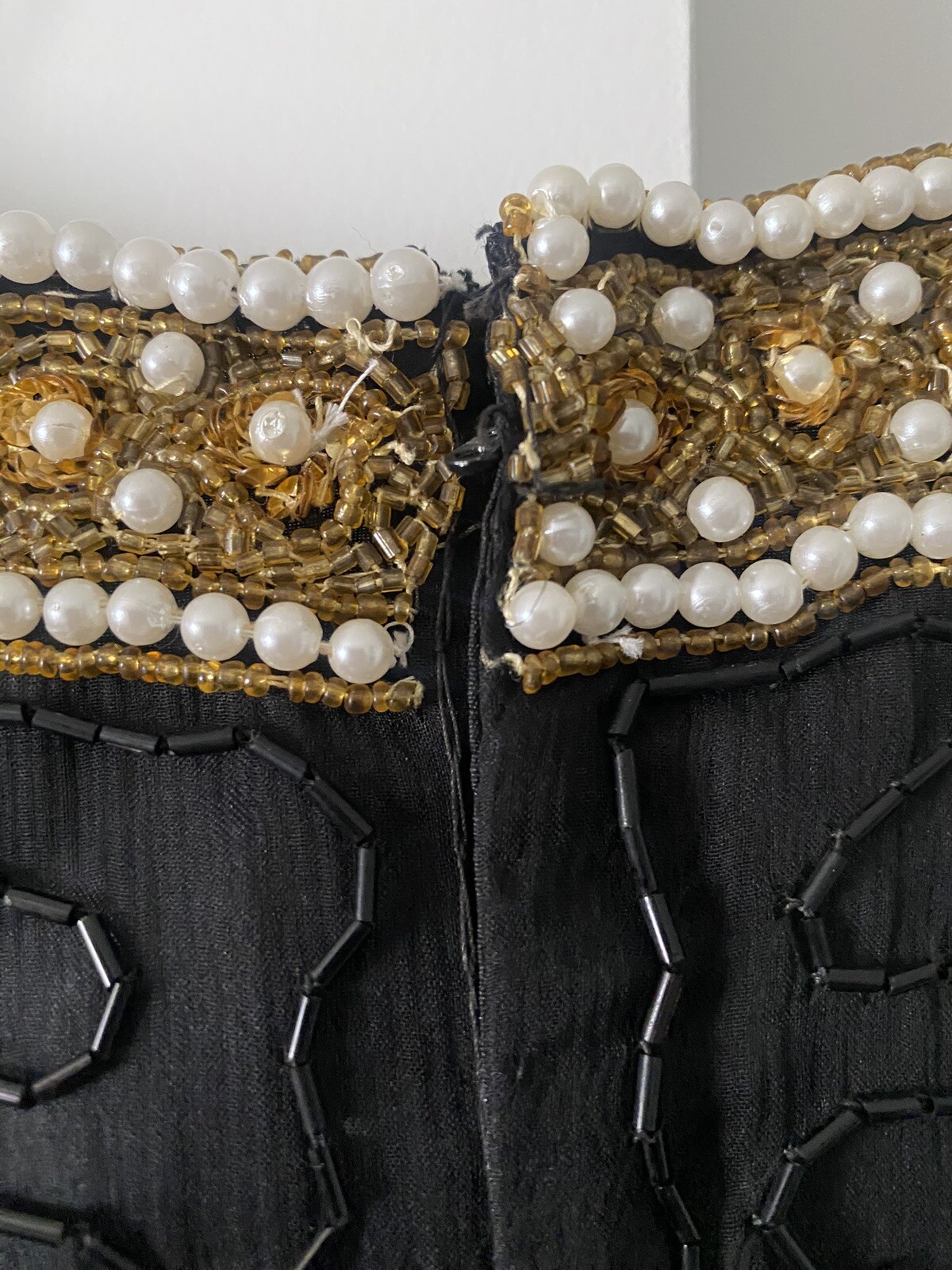 Laurence Kazarus Vintage Top, Beaded With Pearls Size XL Black Gold