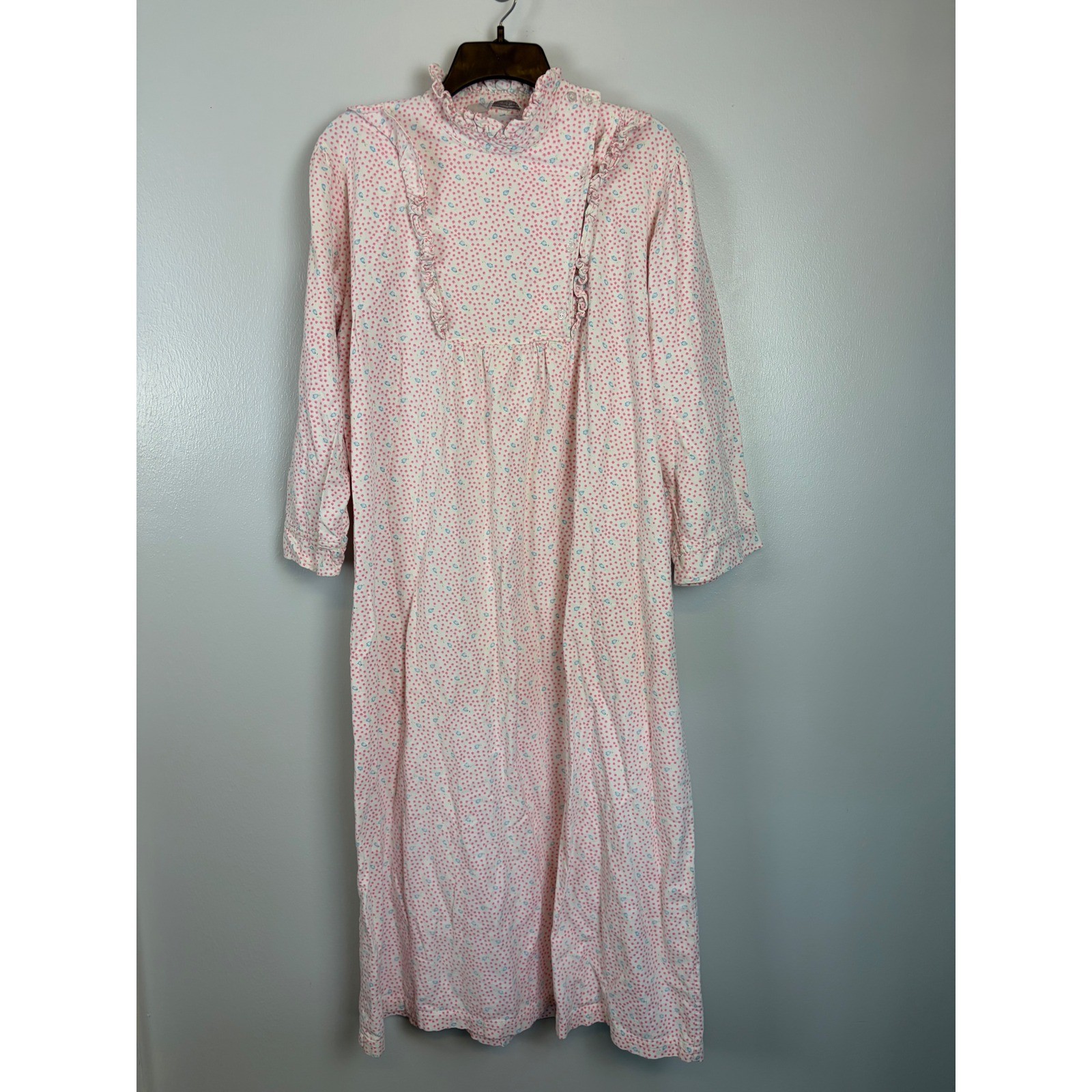 Moonlight Bay Vintage Pink Floral Cotton Flannel Nightgown Medium Cottagecore