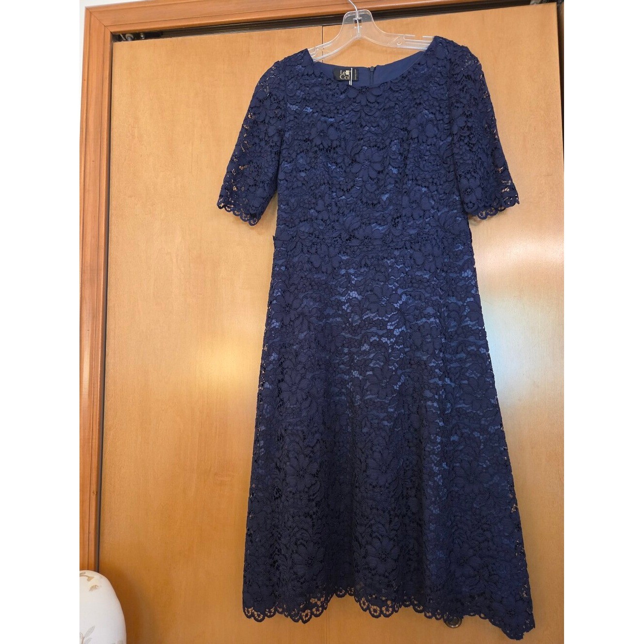 LE COL (Italian) Lace & Satin Dress Viscose Midnight Blue IT 40/US 4 $557 NEW!