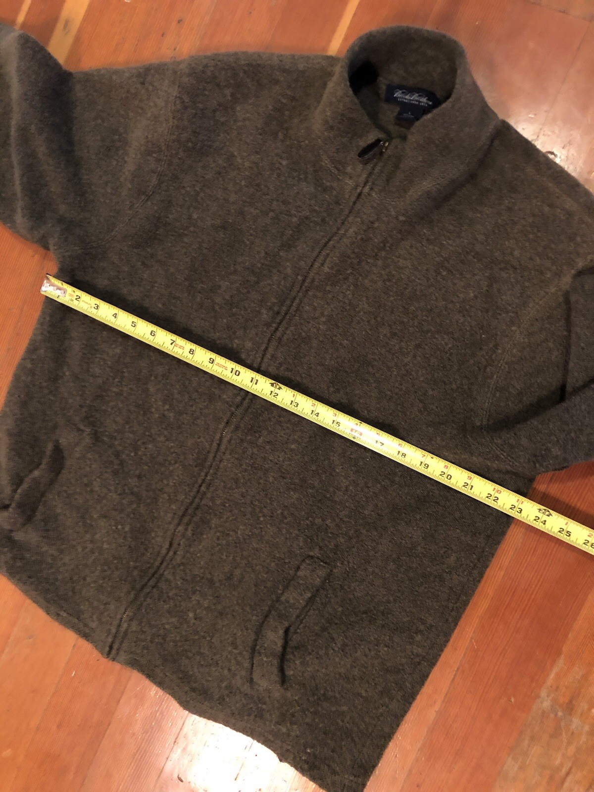Vtg BROOKS BROTHERS 100% Wool Full Zip Sweater Gray/Green Sz L Made In Hong Kong