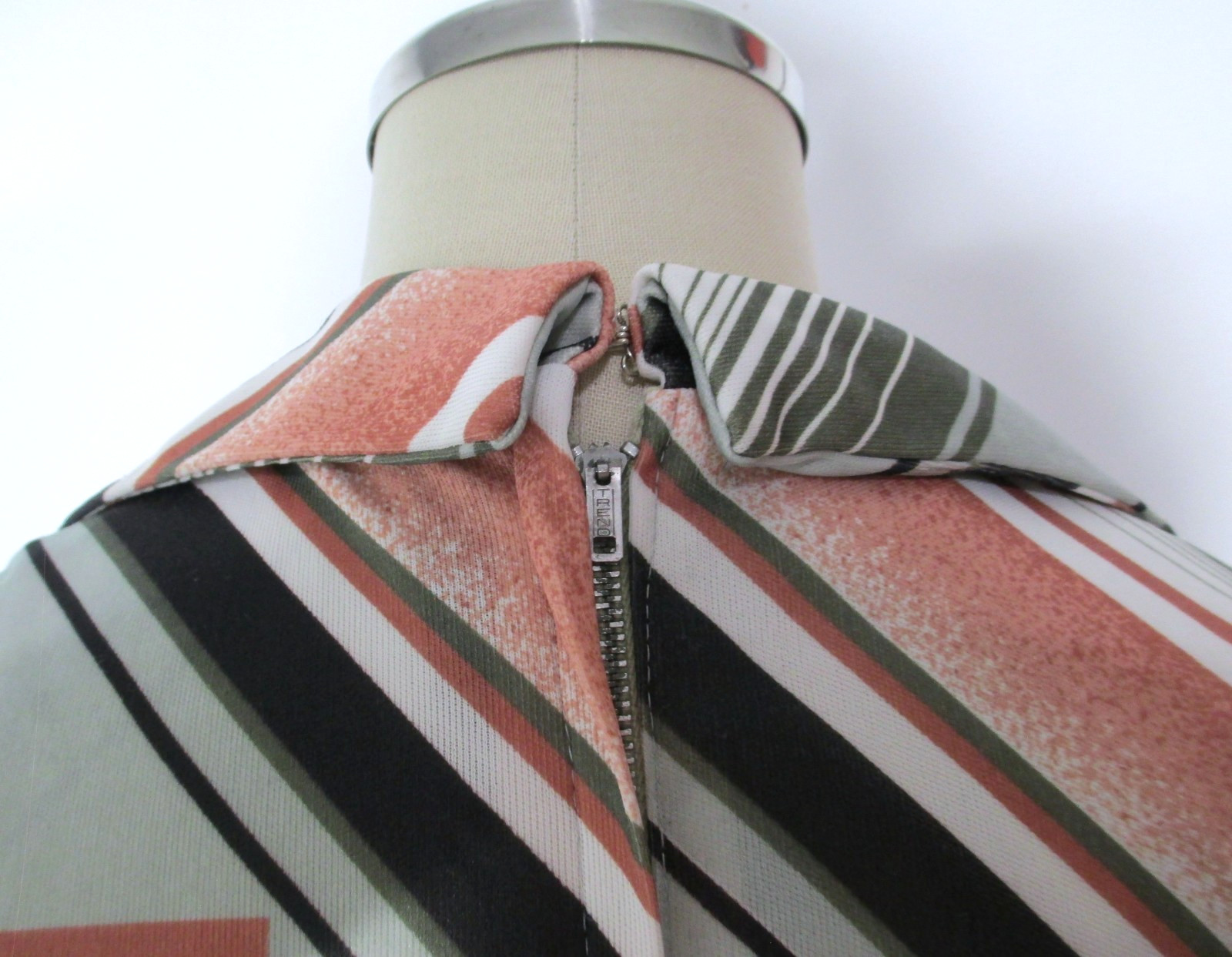 Vintage 70s Polyester A-line Dress, Olive, Pink& Black, Nice, Size M