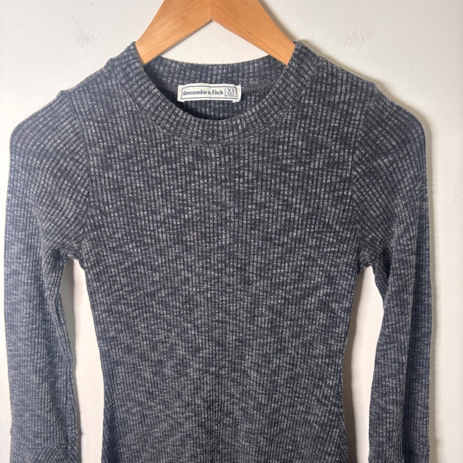 Abercrombie & Fitch Tunic Shirt Sz XS 90s Bell Sleeve Ribbed Gray Heathered