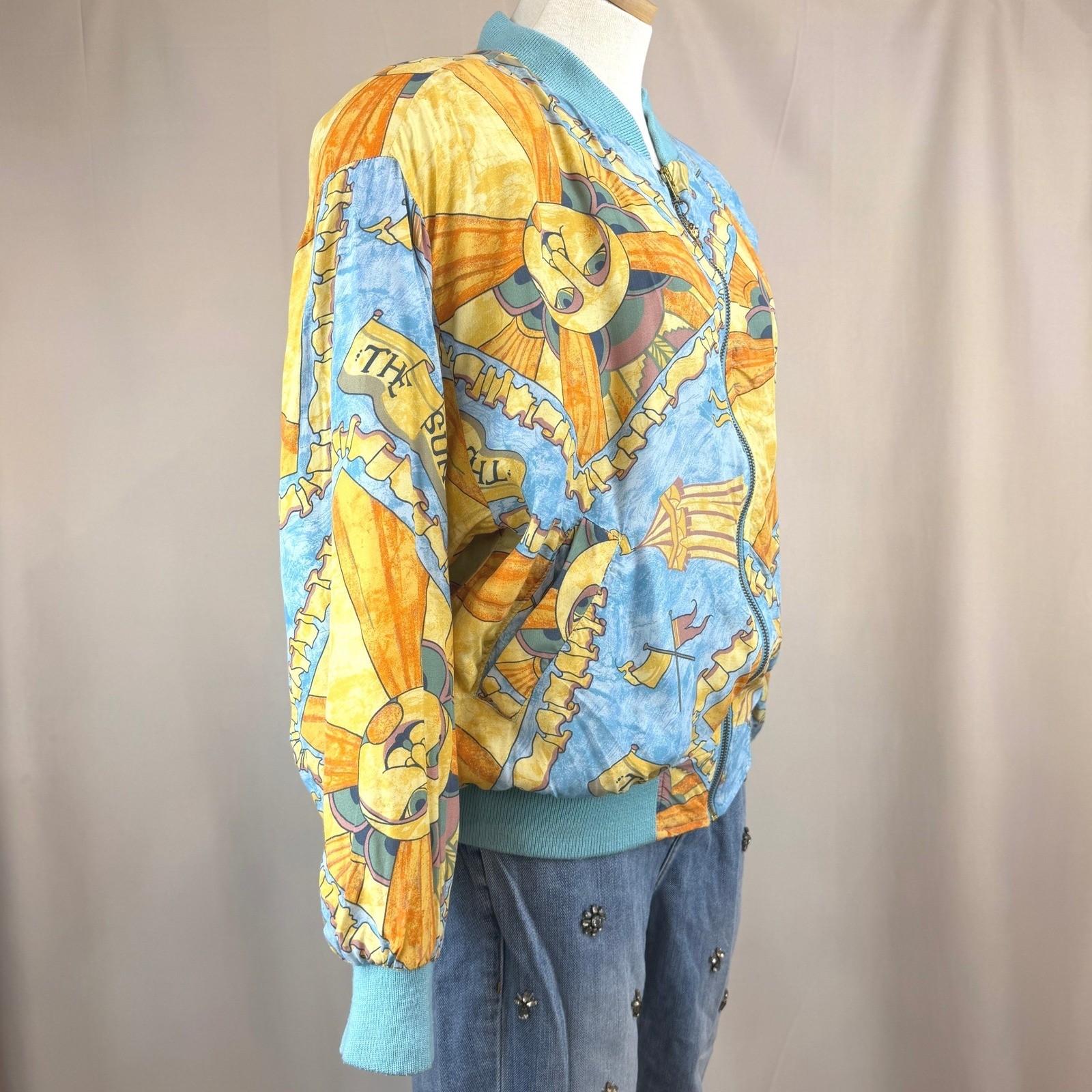 Vintage 80s MULBERRY STREET Womens (M) Bomber Jacket Coastal Aztec Sun mobwife