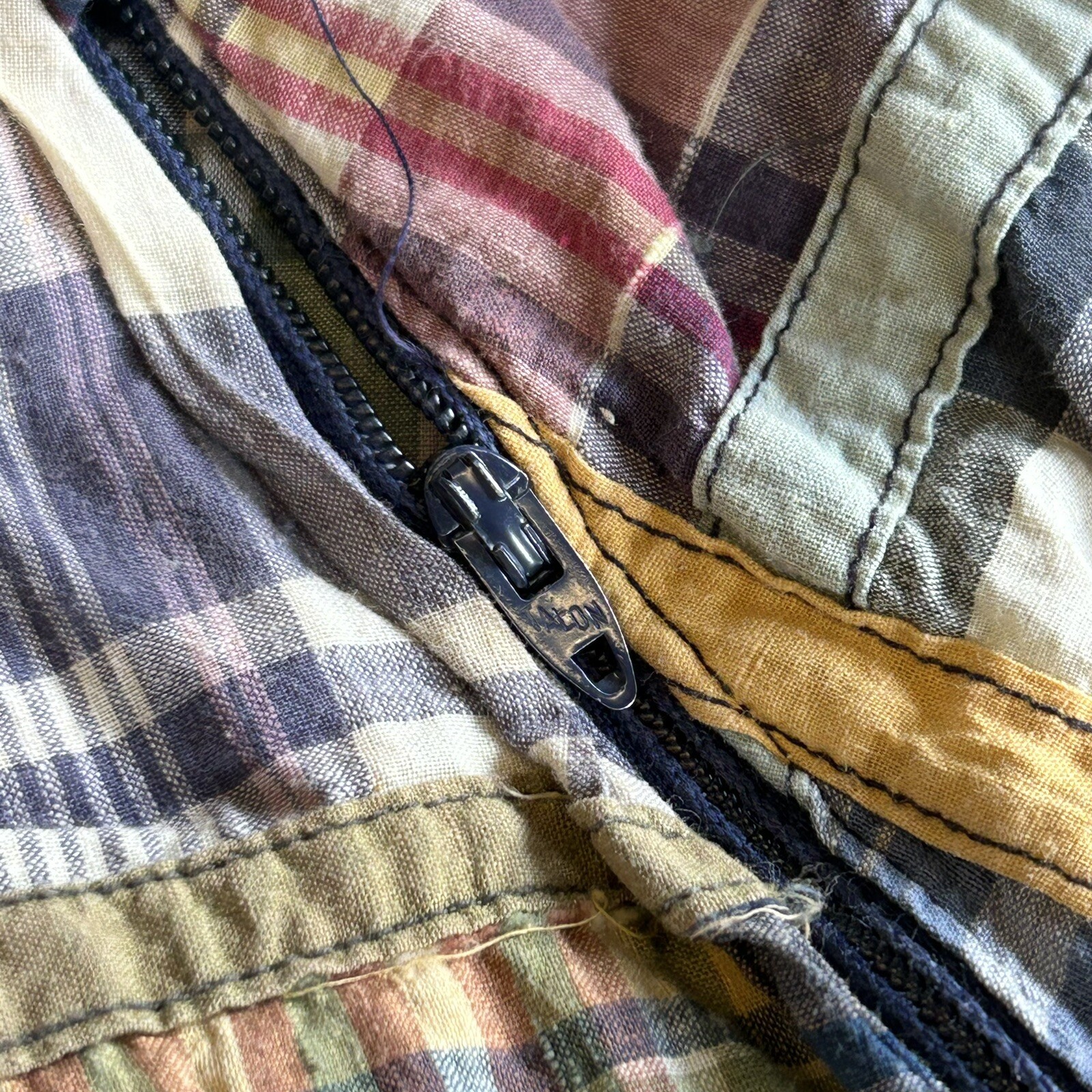 Vintage 1960s Madras Cloth Plaid Side Zip Skirt Sz 24 Waist