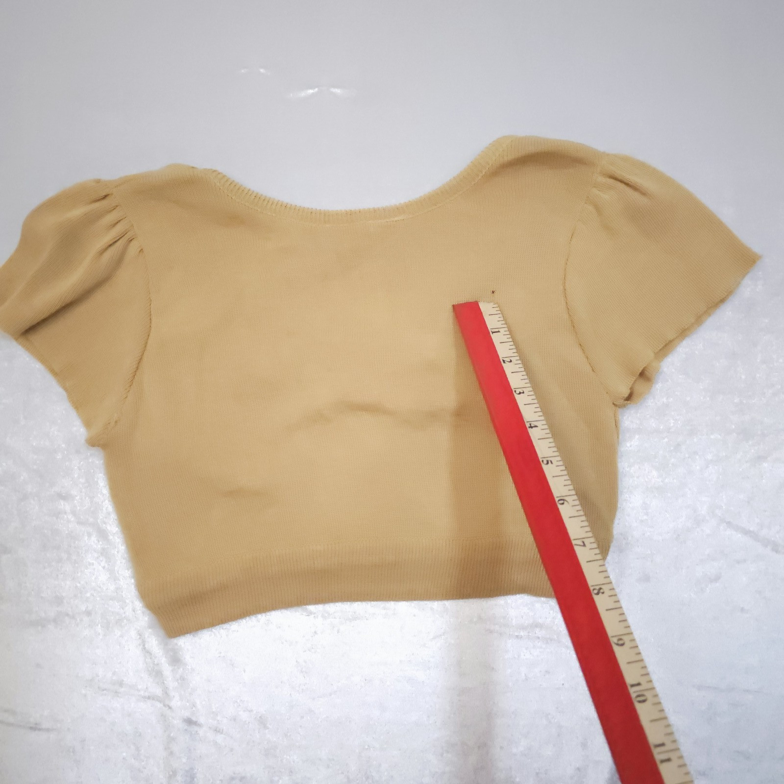 Vtg Bobbie Brooks 70s Knit Crop Top Distressed Festival Boho Sm Tan Beige As Is