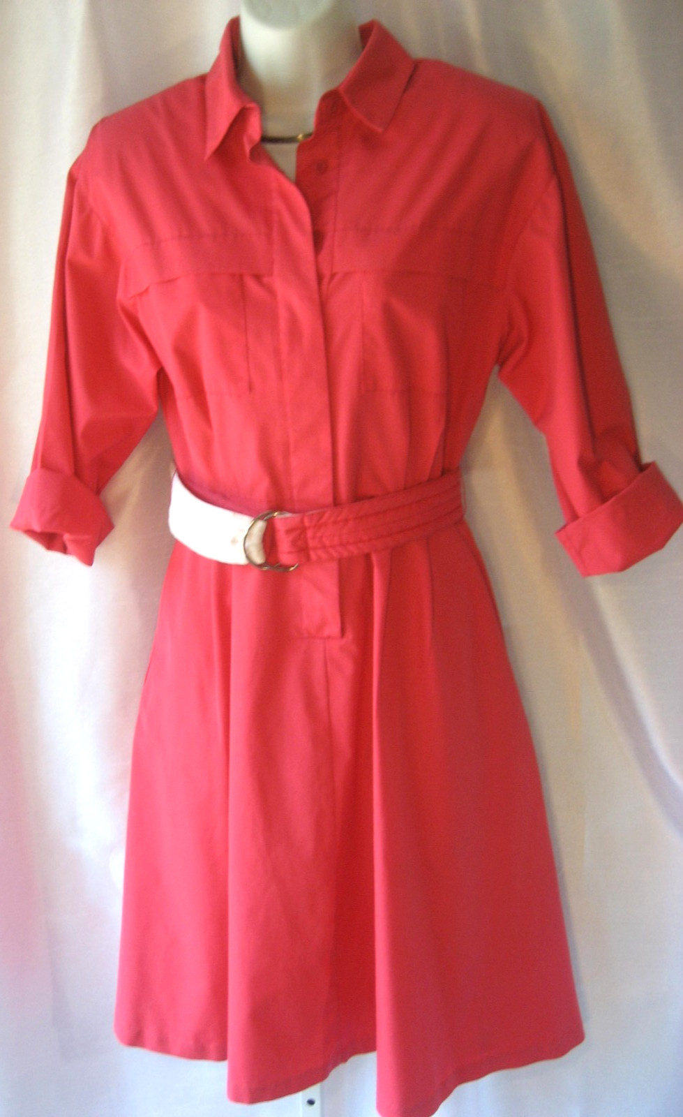 Vintage Dress Shirtwaist E’TOILE Sz 10 Magenta/Hot Pink Belt EC