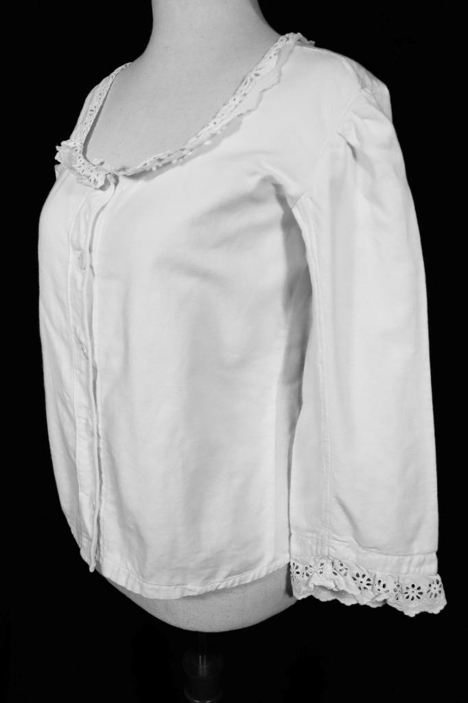 Antique French Edwardian White Cotton Flannel Lined Blouse Medium Exc Cond