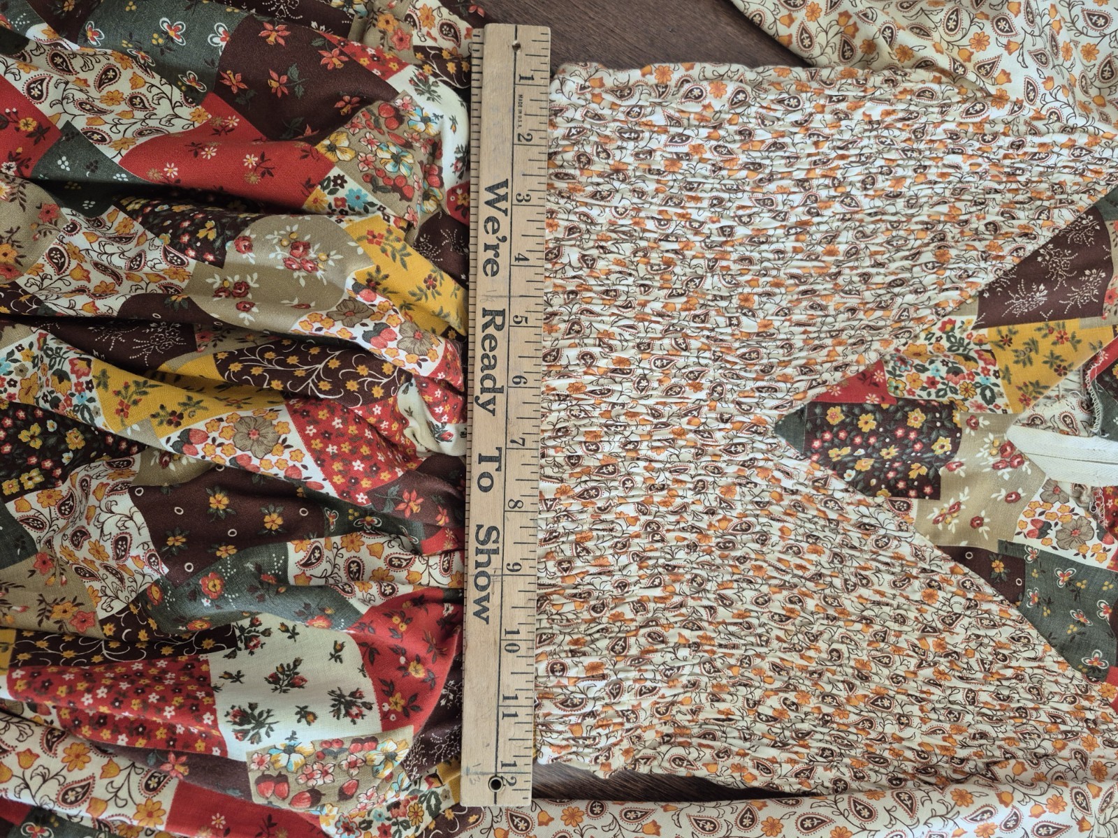 Prairie Denise Patchwork Print Long Maxi Dress Fall Cottage Elastic Stretch Read