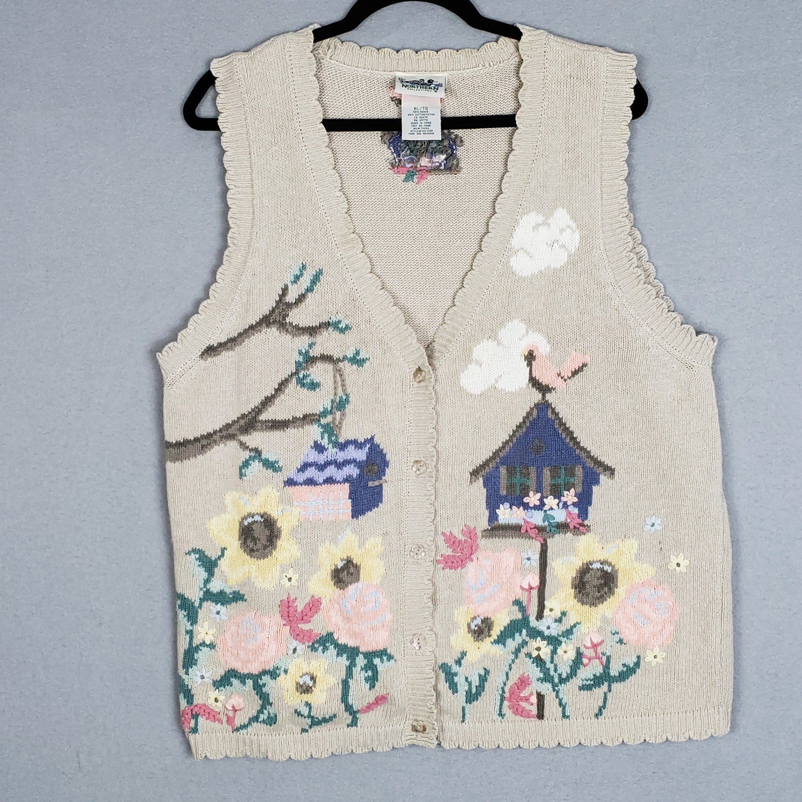 Vintage Northern Reflections XL Sweater Vest Birdhouse Grannycore Shabby Chic