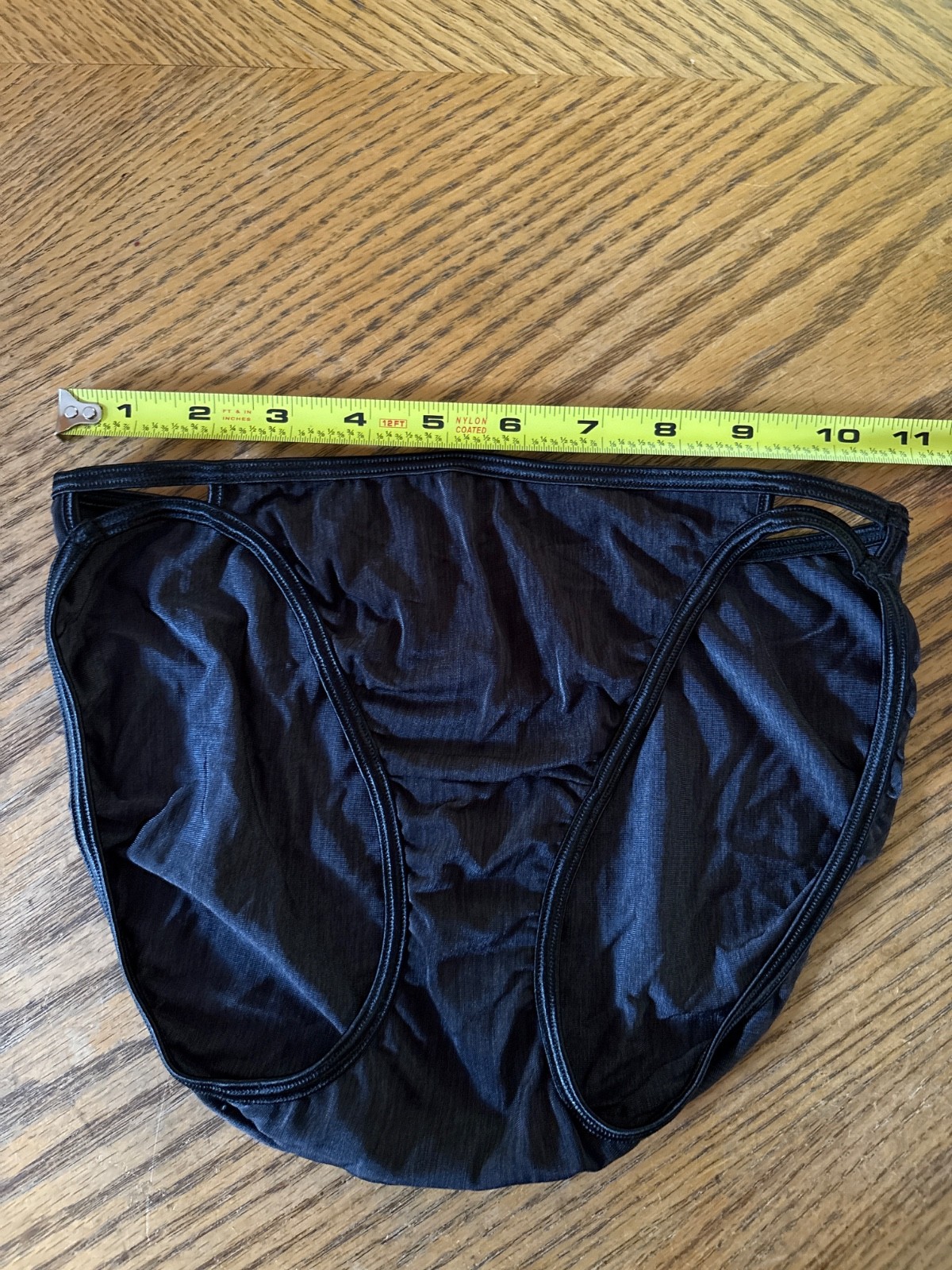 Vtg Y2K Vanity Fair Satin BLACK String Bikini Panty Underwear Size 6 Medium