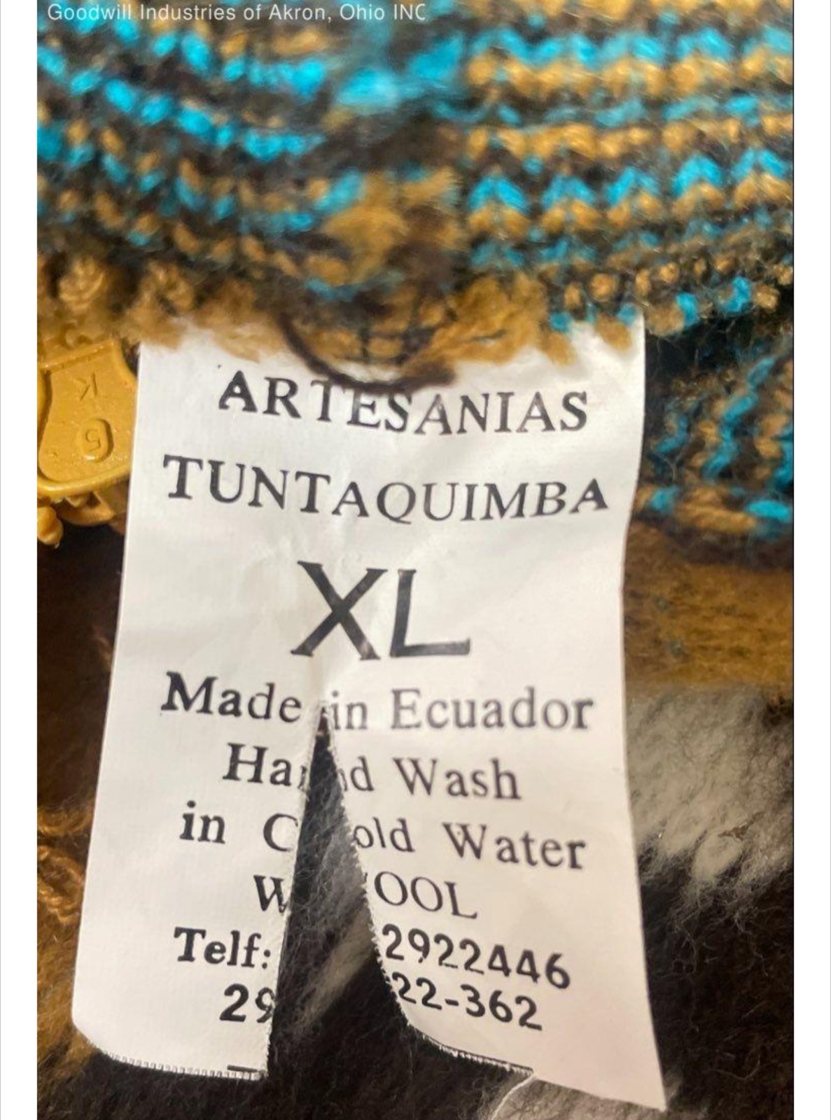 Artesanias Tuntaquimba Handmade Wool Wolf Sweater Jacket XL Native American WOW