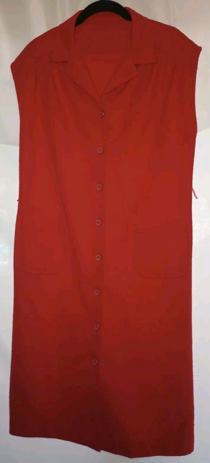 60 – 70’s – Handmade Solid Red Dress – Size 14 – Nightgown Housecoat Vintage