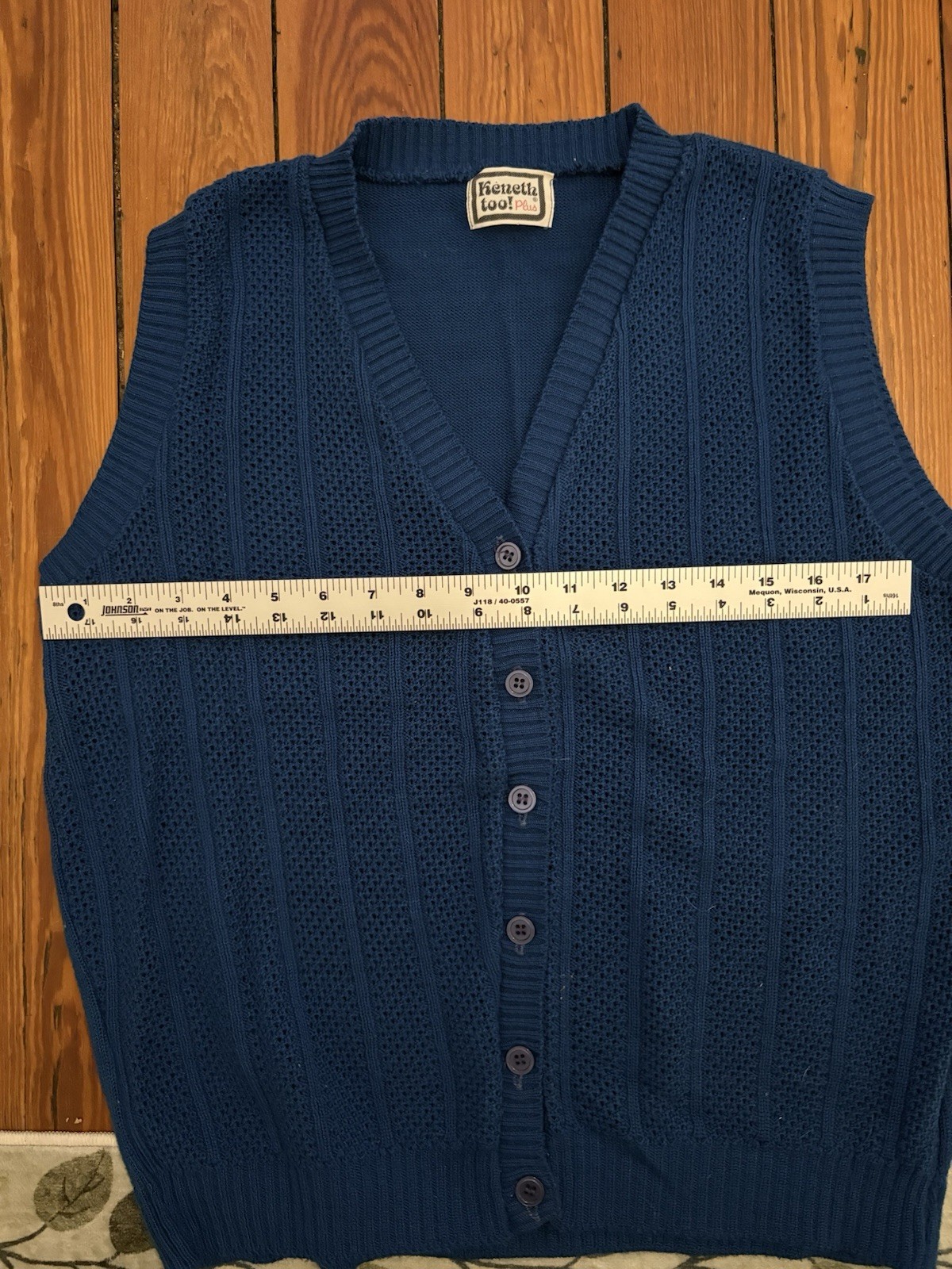 Vintage 1970s Kenneth Too! Blue Knit Sweater, Button Down, Size S/M