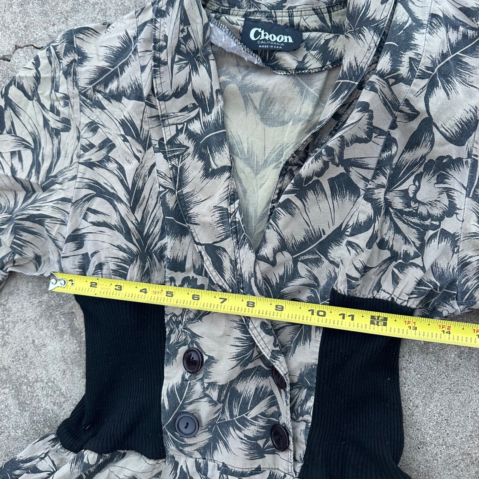 Choon California Dress Palm Leaf Print Corset Waist Button Up Vintage