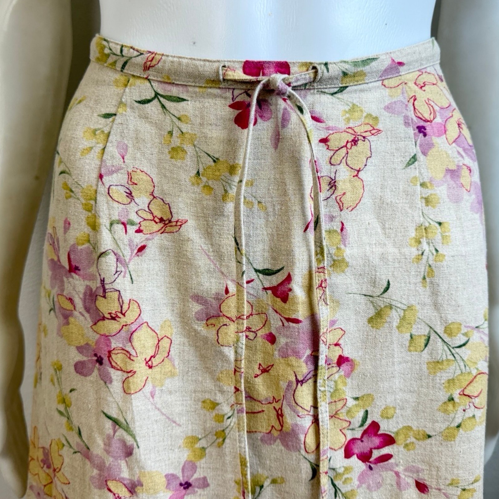 Vintage Floral Print Linen Rayon Blend Maxi Skirt Size XS 4 24-26″ Waist Y2K