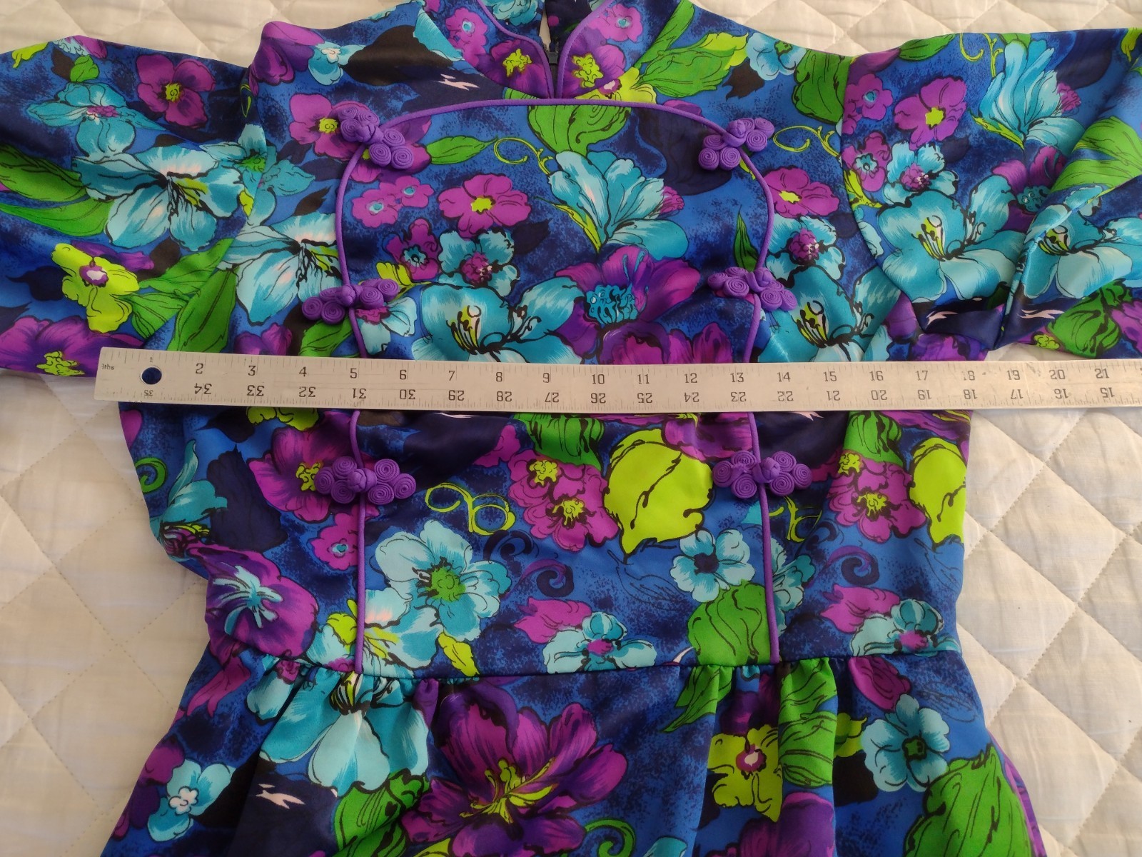 1960s Vtg Floral Hostess Gown Cheongsam Pagoda Mod Maxi Mcm Glam Japanese 70s