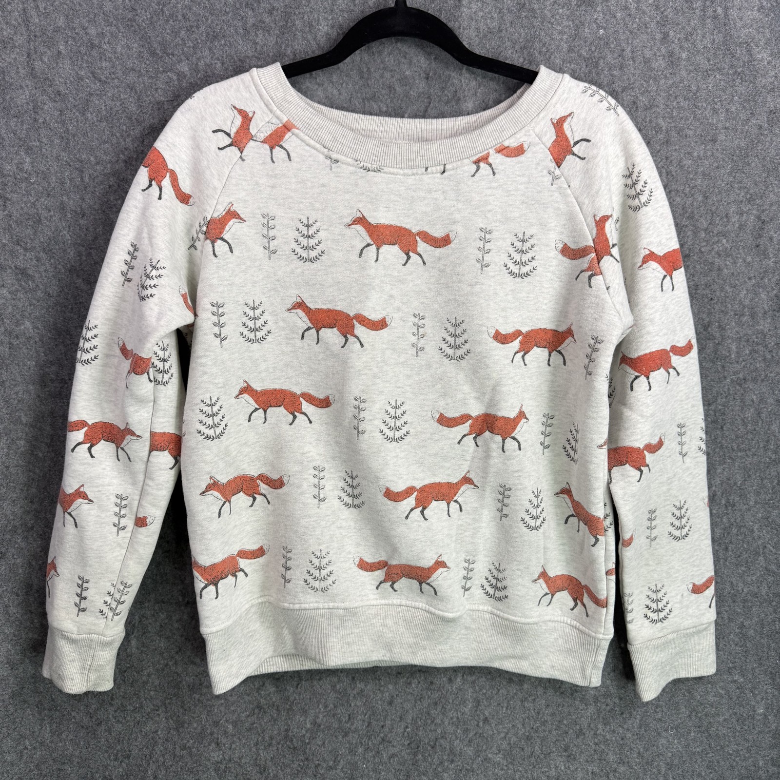 L.A. SOUL Women’s Gray Fox Woodland Print Raglan Sweatshirt Pullover Top Size L