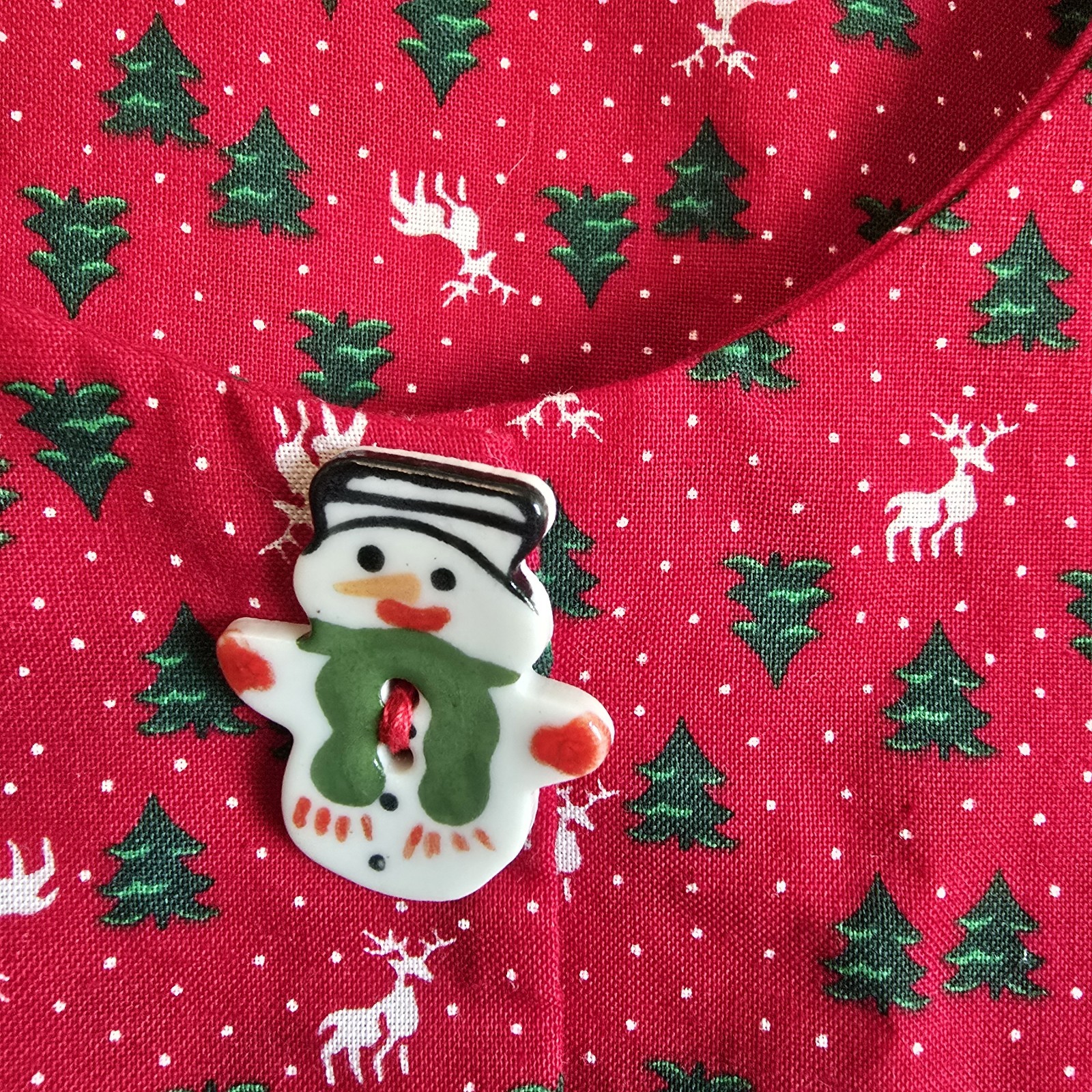 Vtg Dogwood Lane Dress Jumper S Red Fun Ceramic Buttons Festive 1 Front Pocket