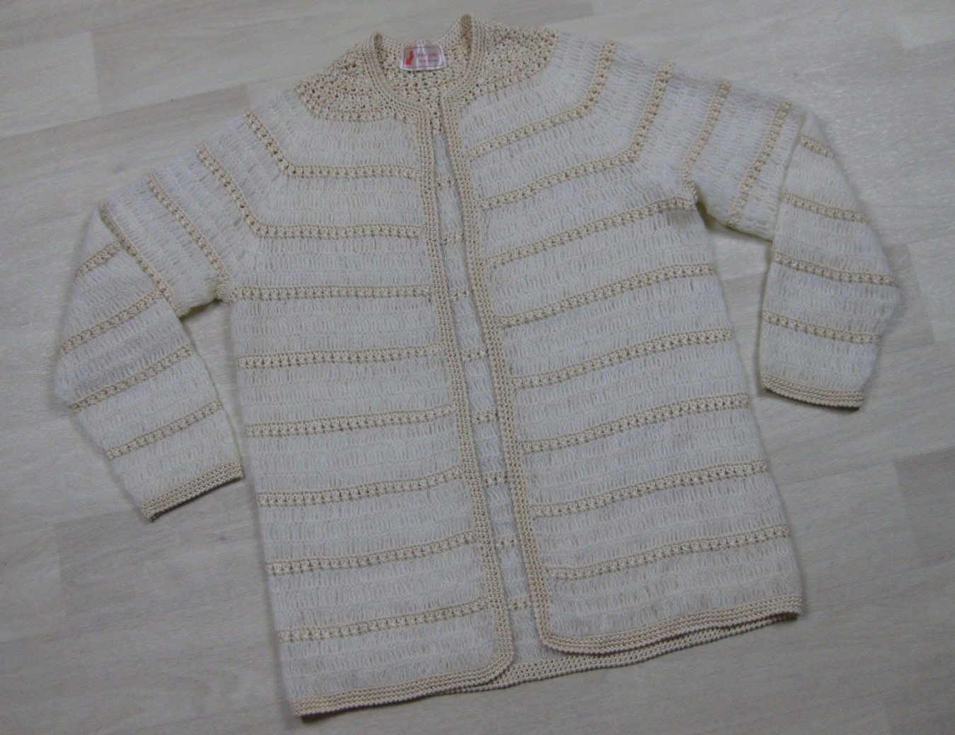 Vintage 70s Fair Lady Cardigan Sweater Hand Crochet Open Knit Granny CottageCore