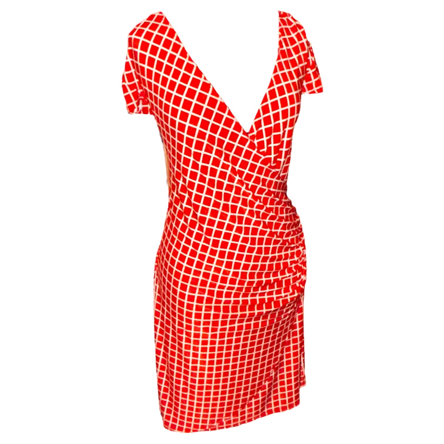 AA Studio Cap Sleeve V-Neck Faux Wrap Orange/White Short Dress Women 16 VTG