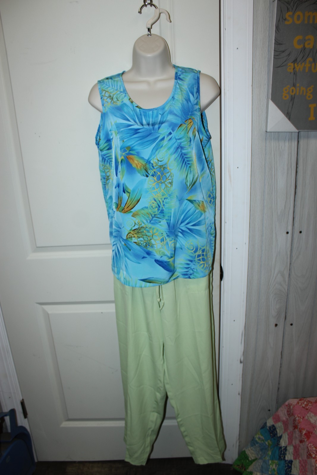(2)Vintage 90s Granny Skirt Outfit Maggie Sweet Sz S/M Shirt Green Summer Church
