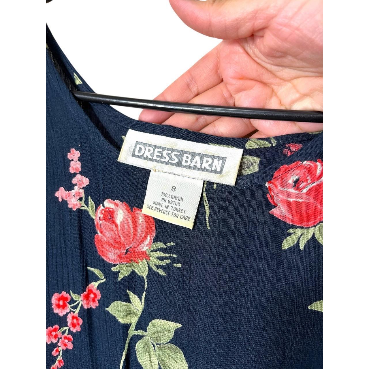 Dress Barn Navy Blue Floral Print Sleeveless Maxi Dress Vintage 90s Size 8