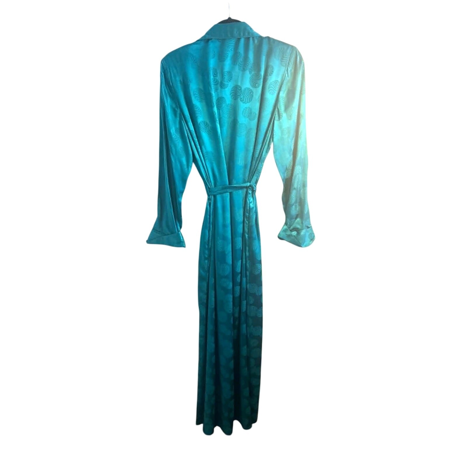 Vintage Galadriel 100% Pure Silk Teal Robe NWT Belted Pockets Made Hong Kong