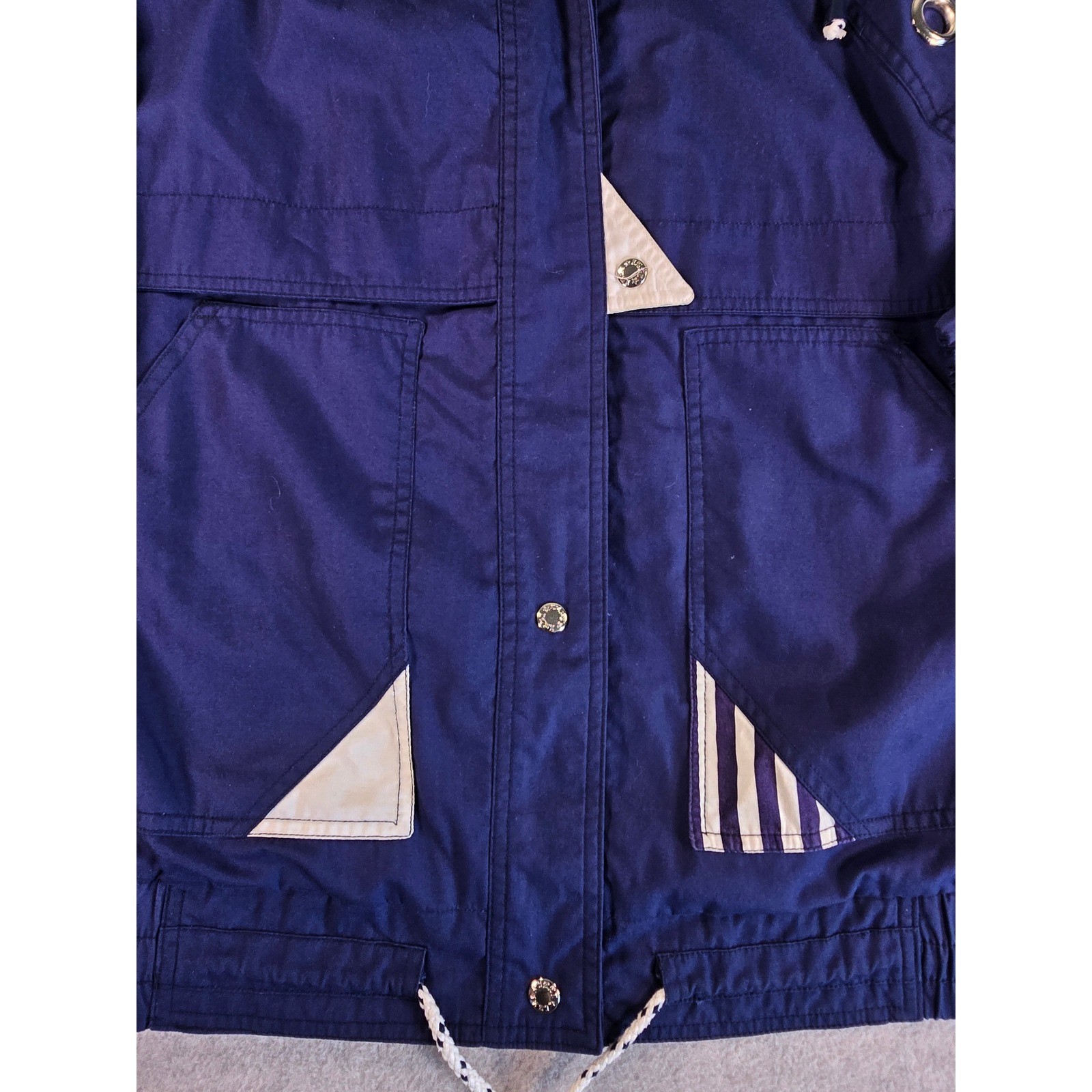 Vintage Innovations by IZZI Navy Blue Nautical Striped Windbreaker Jacket Small