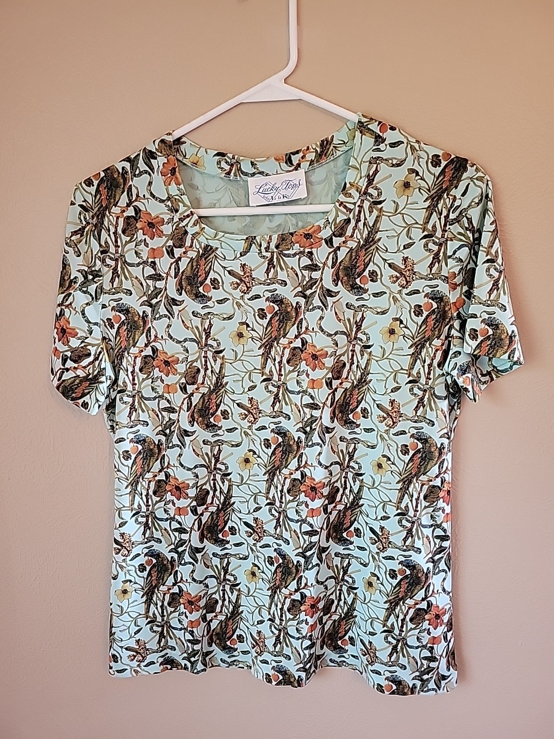 Vintage Lucky Tops By L&K Birds Flowers Parrot 1970s Women’s Small Tropical Boho