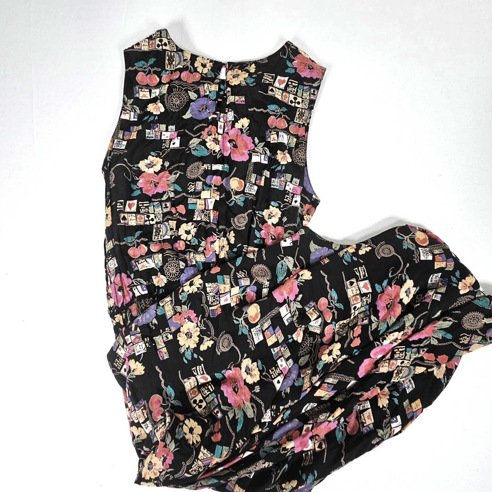 Carole Little Vintage Floral Playing Card Novelty Print Maxi Dress Black Size 14