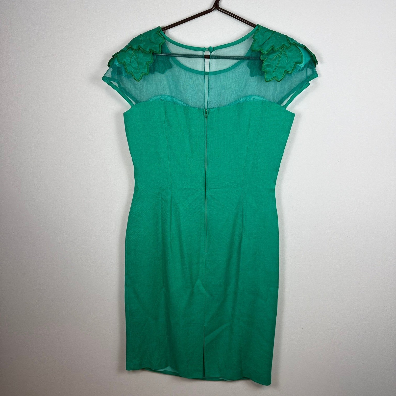 80s Liptons VTG Emerald Green Sequin Leaf Mesh Sheath Dress 12 Made in Canada