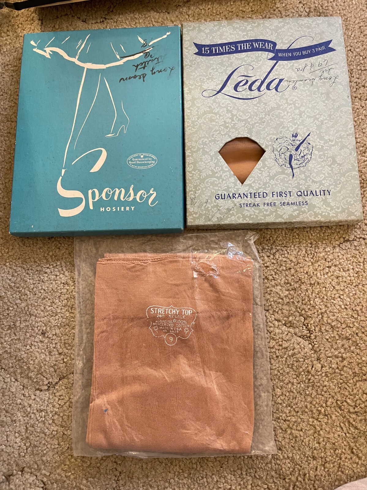 Three Vintage Hose Stockings Sponsor Hosiery, Leda & Misc LOOK AT PHOTOS