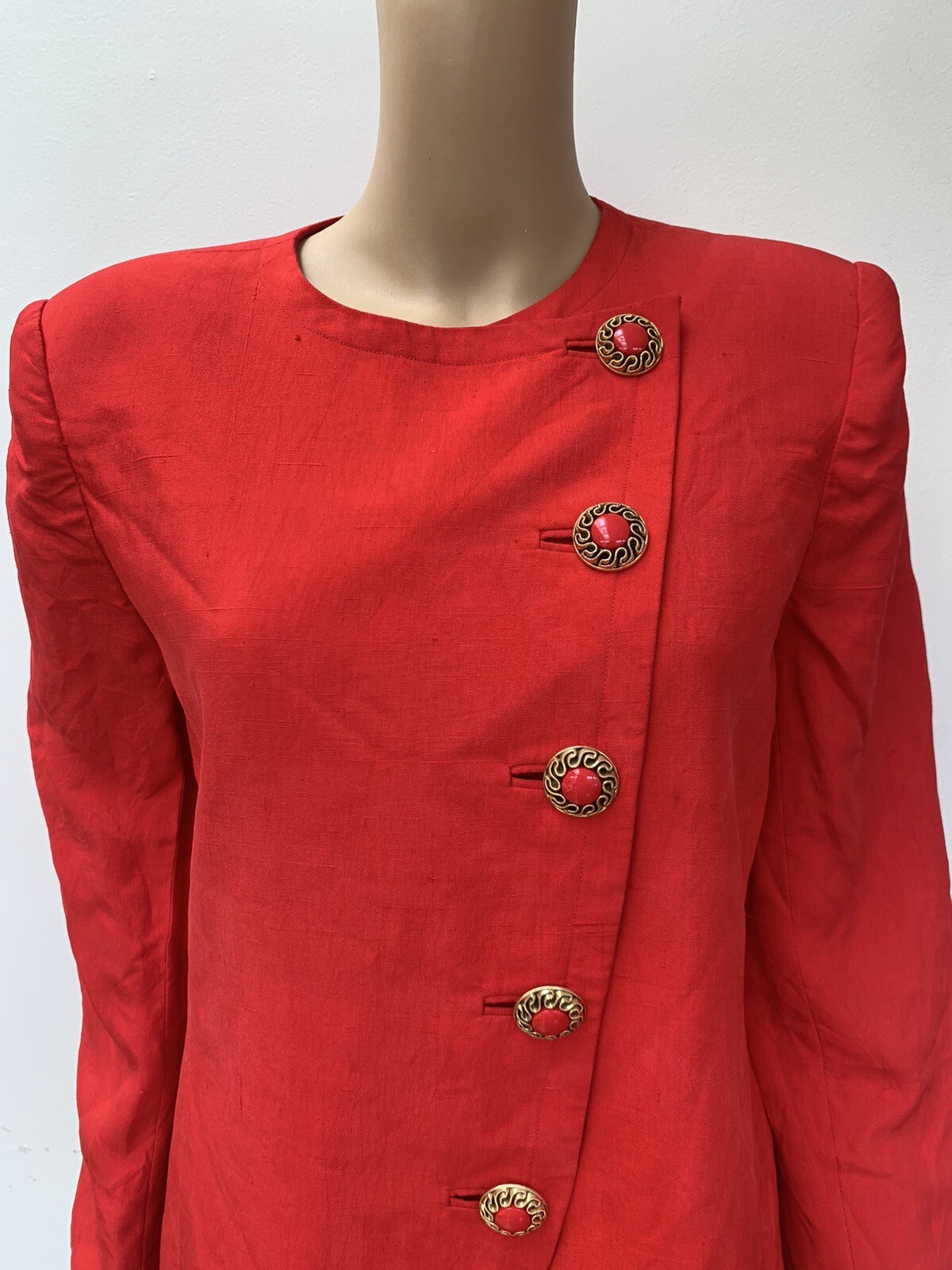 Vintage 1980’s red I. Magnin David Hayes 100% silk blazer jacket gold button 12