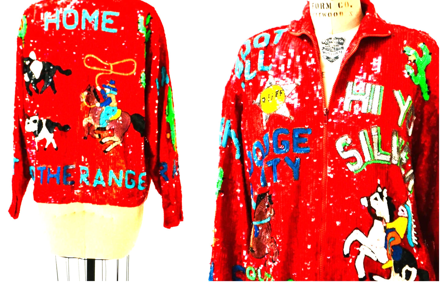 Vintage Sequin Jacket Red Size L Cowboy Cowgirl Western Rare 80s Modi