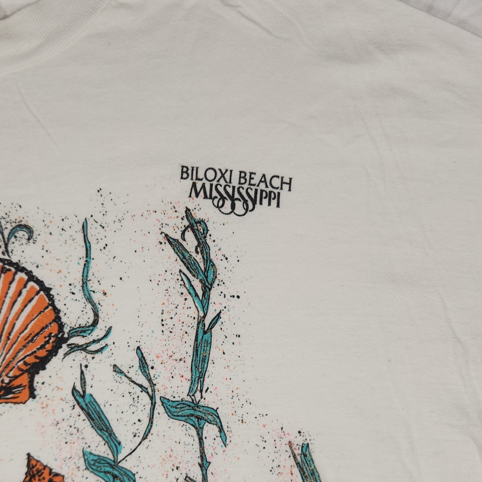 Vintage 90s Biloxi Beach Mississippi T Shirt Sherry XXL 24×25 Ultra Boxy Cream