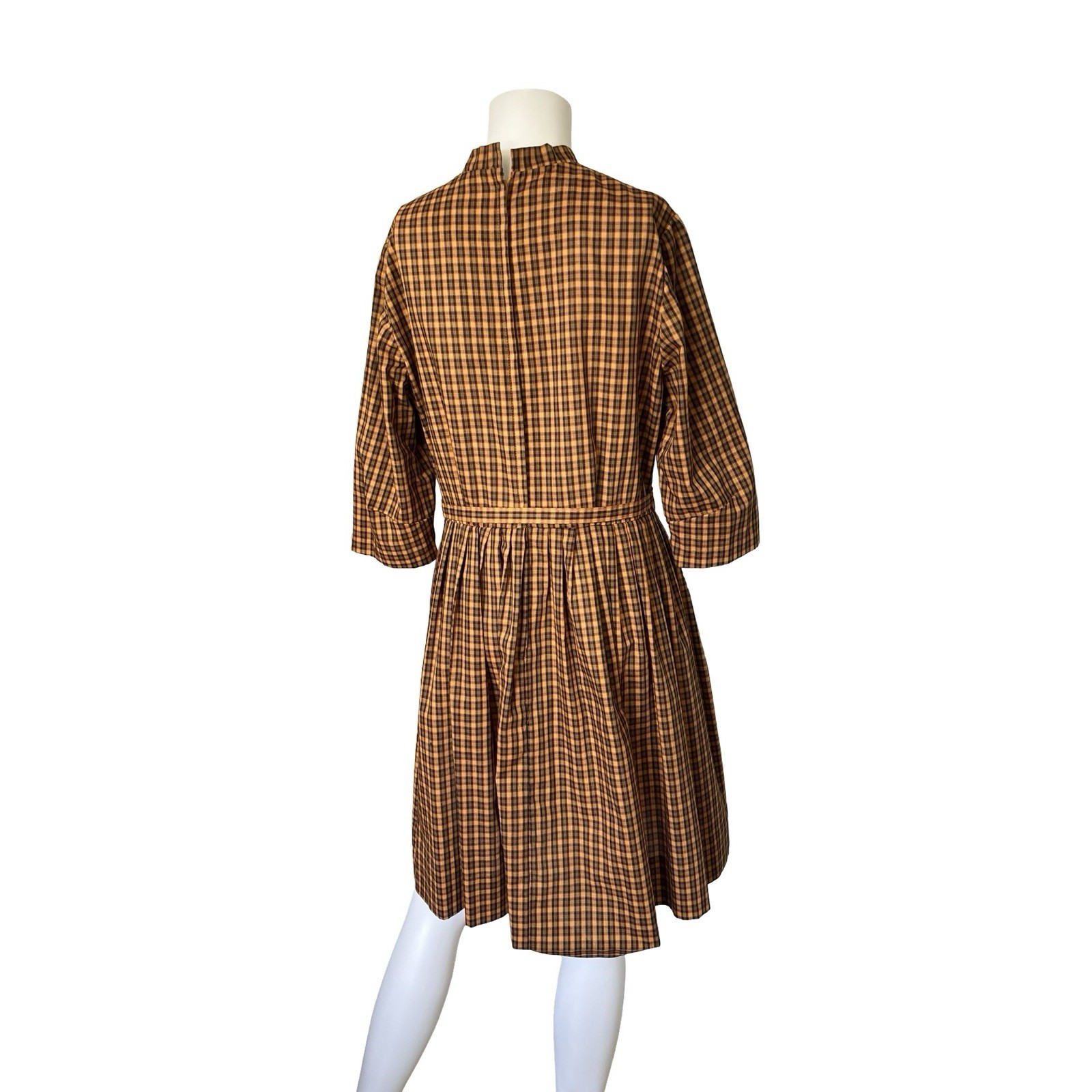 Vintage 60s 70s Martha Manning Orange Plaid Dress Academia Womens Union Made