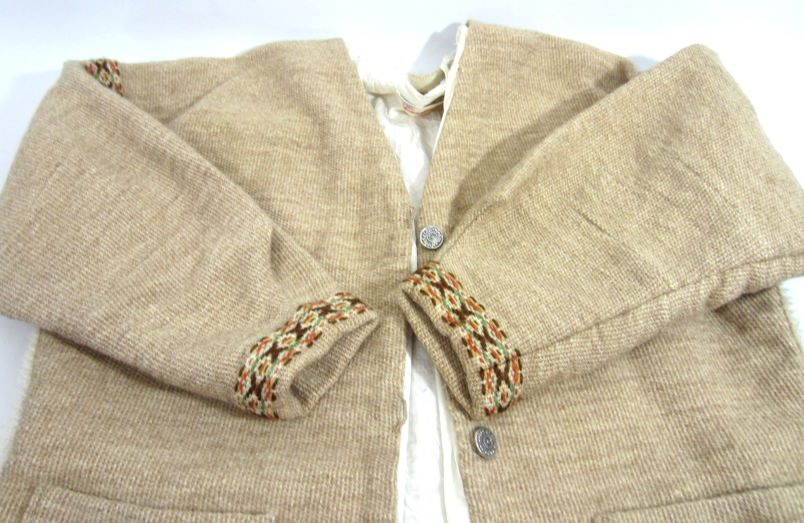 Norwegian VTG 60s Rural Folk Wool Cardigan Jacket Sweater Women Fringe MED