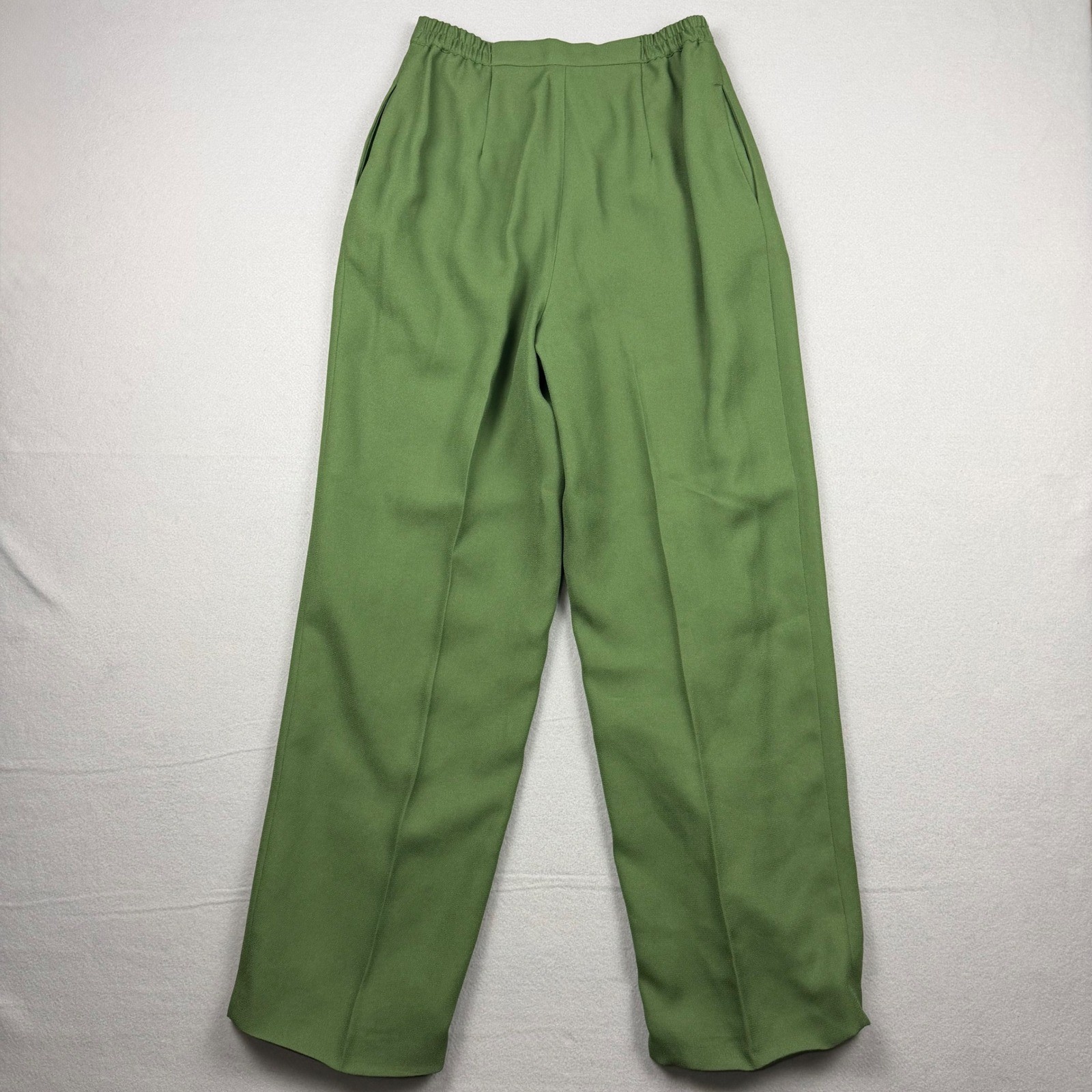 Vintage Karen Stuart Women 10 Green Pleated High Waisted Wide Leg Trousers Pants