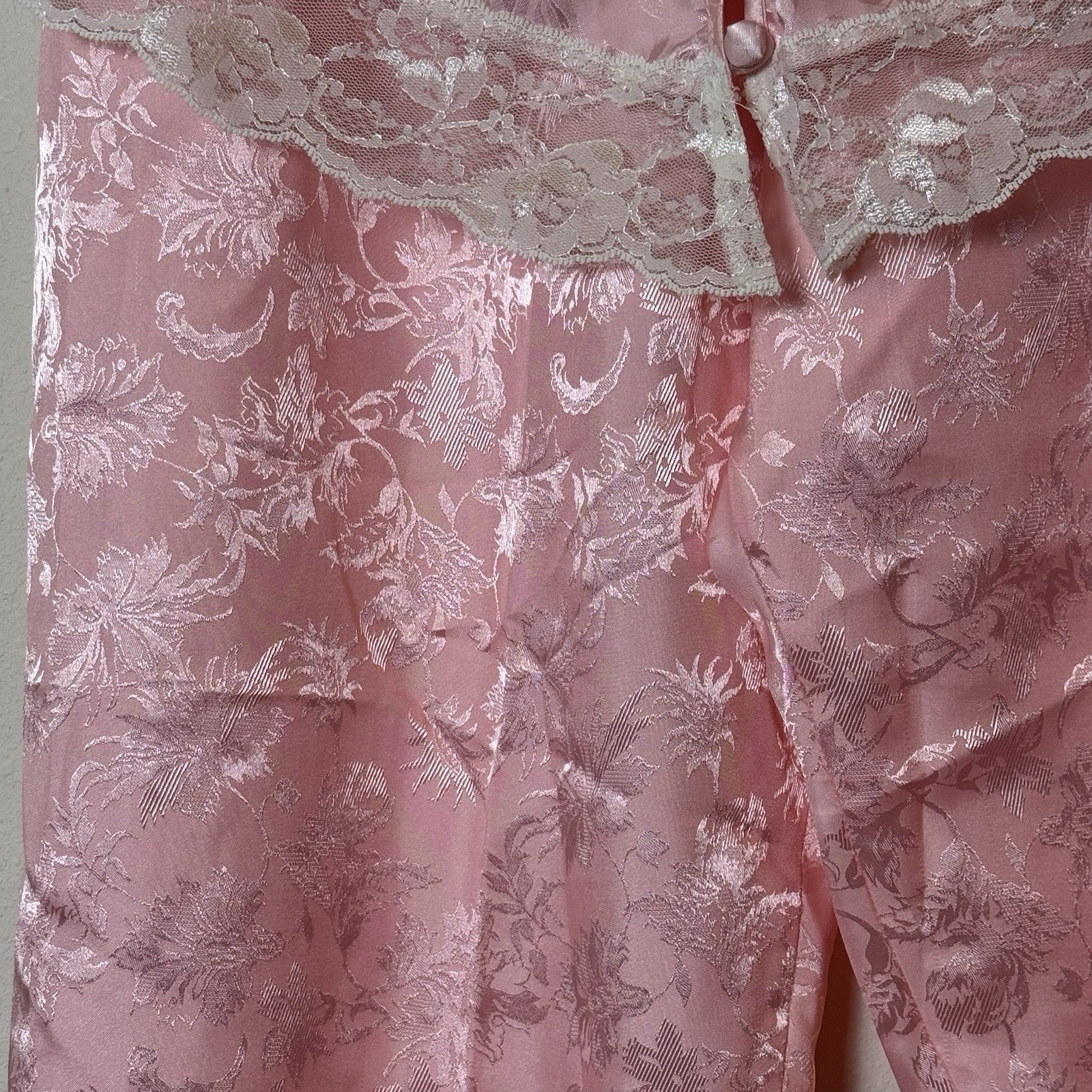 Vintage Lily of France Pink Satin Lace Pajama Set 2-Piece Sleepwear