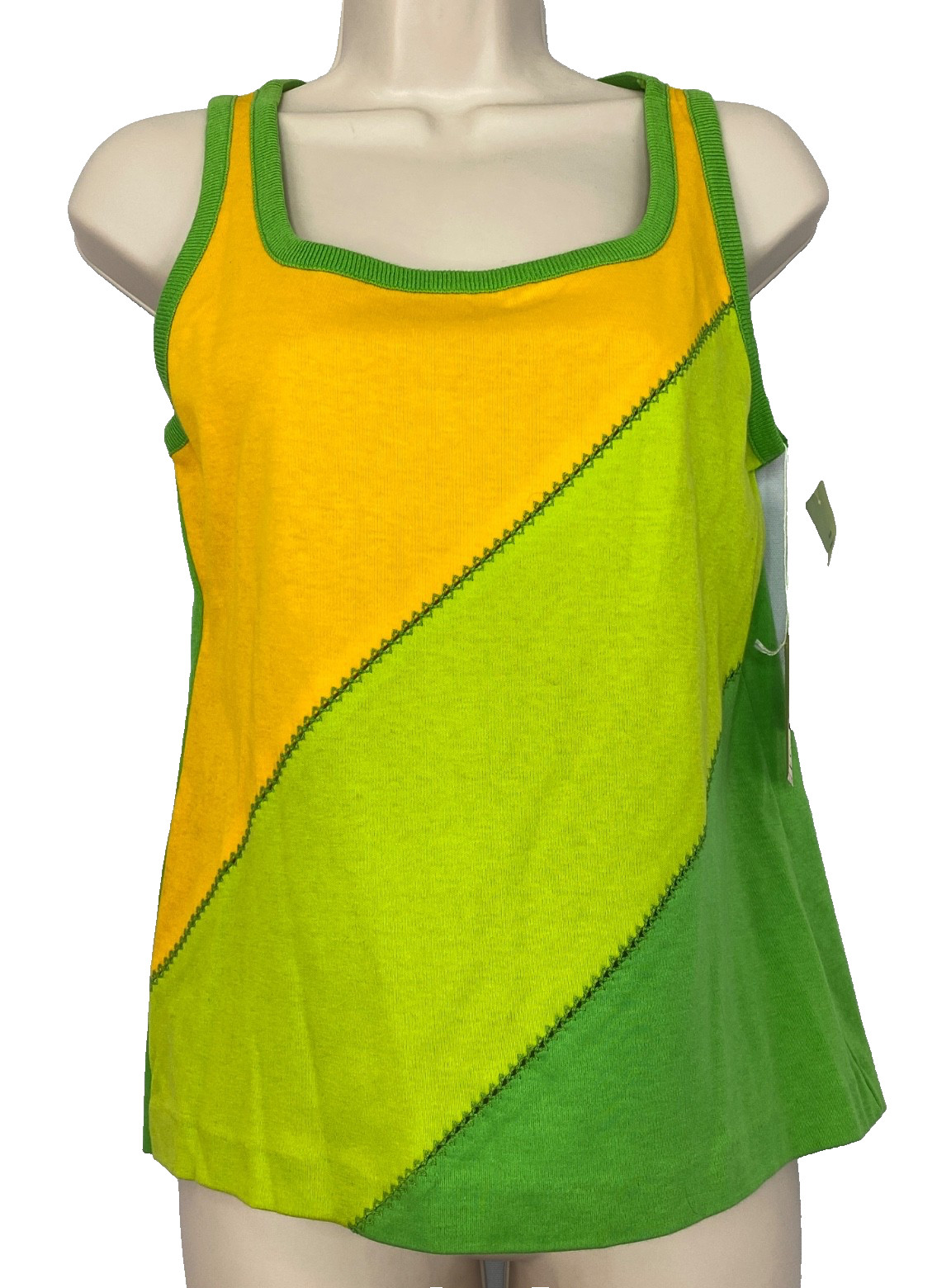 NWT vintage 1970s color block tank top M yellow green cotton lime colorful
