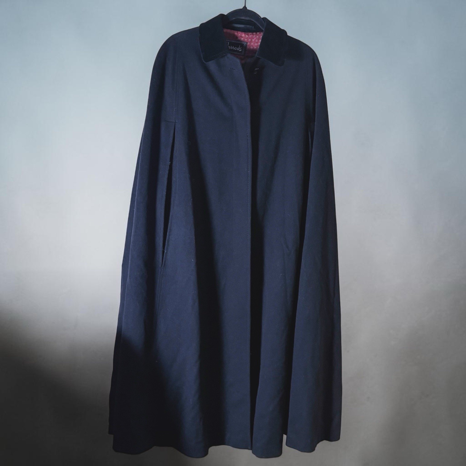 Vintage Austrian Virgin Wool Cape Coat Black Arm Slit Cloak Made in Austria