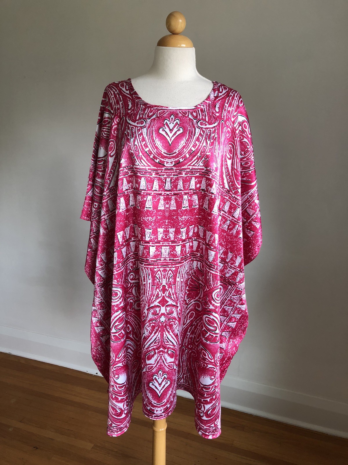 STUNNING VTG COLLECTIONS ETC Pink Satin Caftan Dress Loungewear MuuMuu SZ O/S