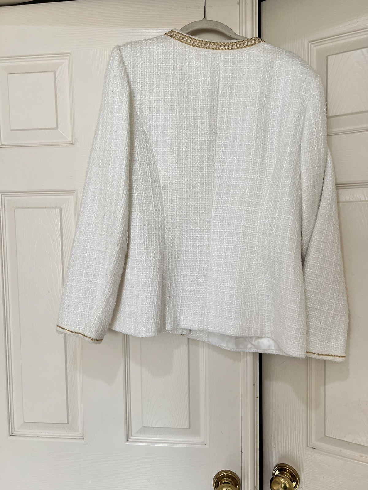 VNTG Elite Champagne White Tweed Blazer Church formal Business Old Money Sz 8