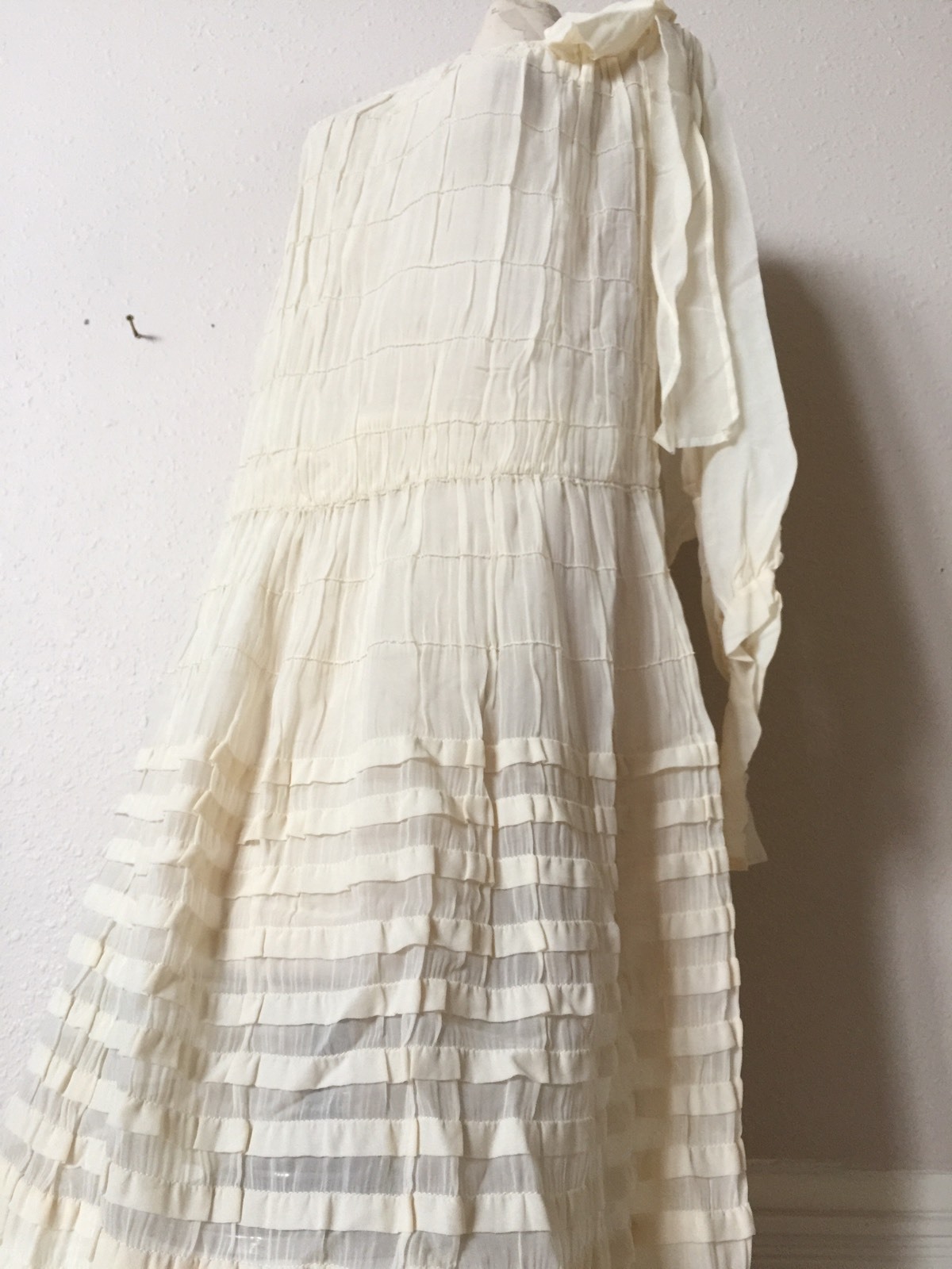 ART DECO 1920’s ANTIQUE CREAM FRENCH COTTON LIGHT SHEER FLAPPER DRESS WEDDING
