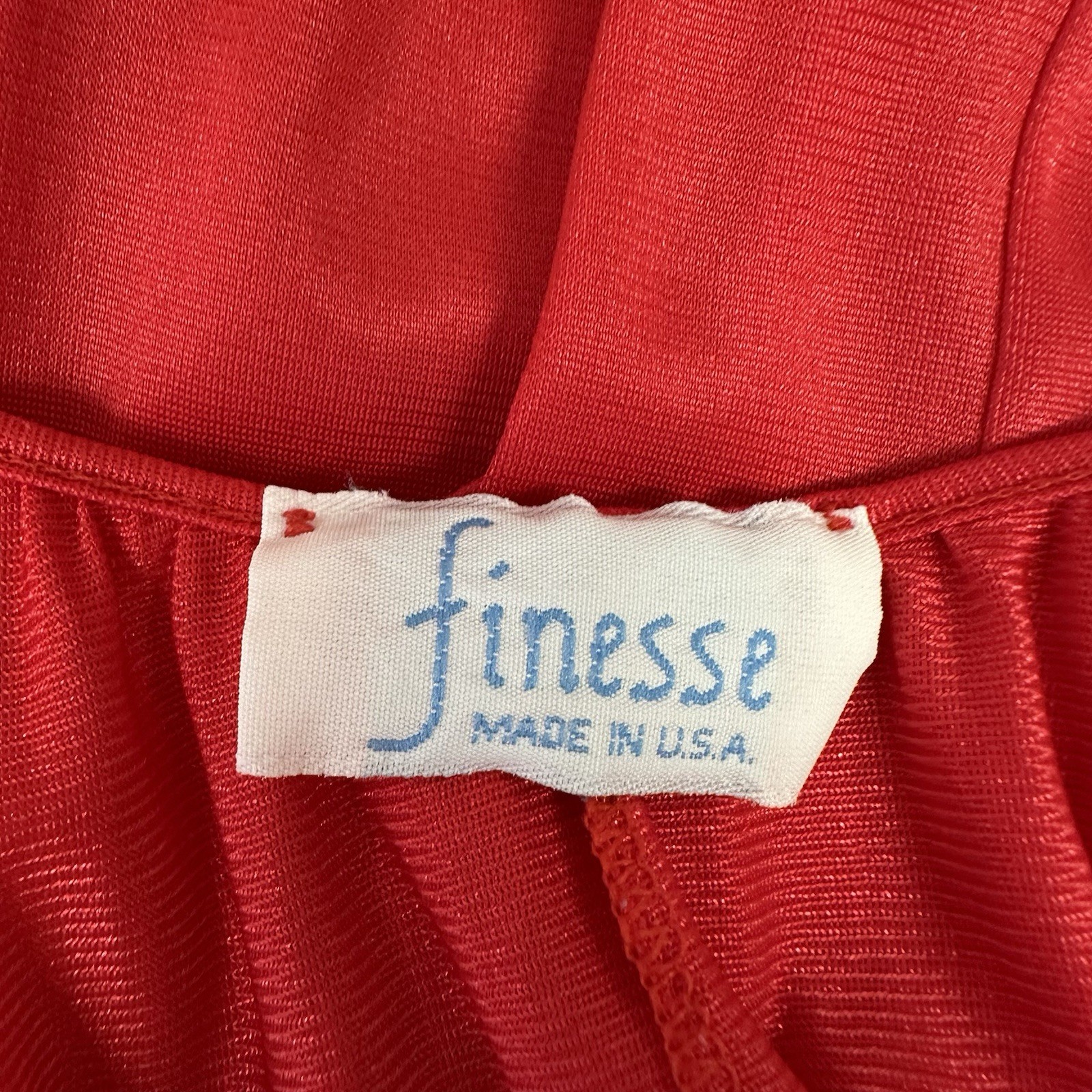 Vintage Finesse Red Silky Nightgown S-L Embroidered Front Yoke USA