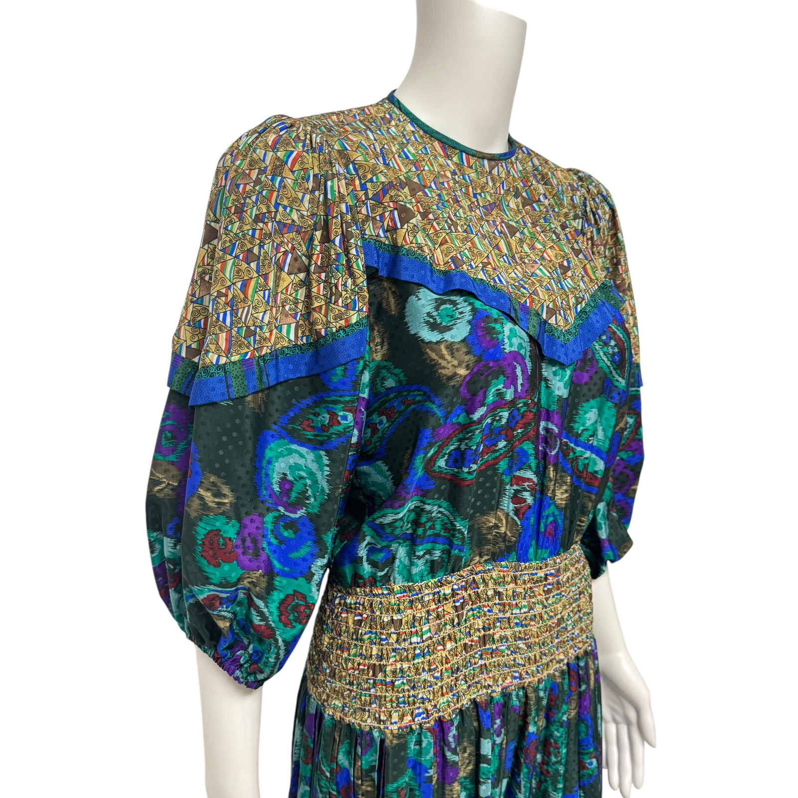 Vintage Assorti for Susan Freis women’s dress multicolor ballow sleeve size XS