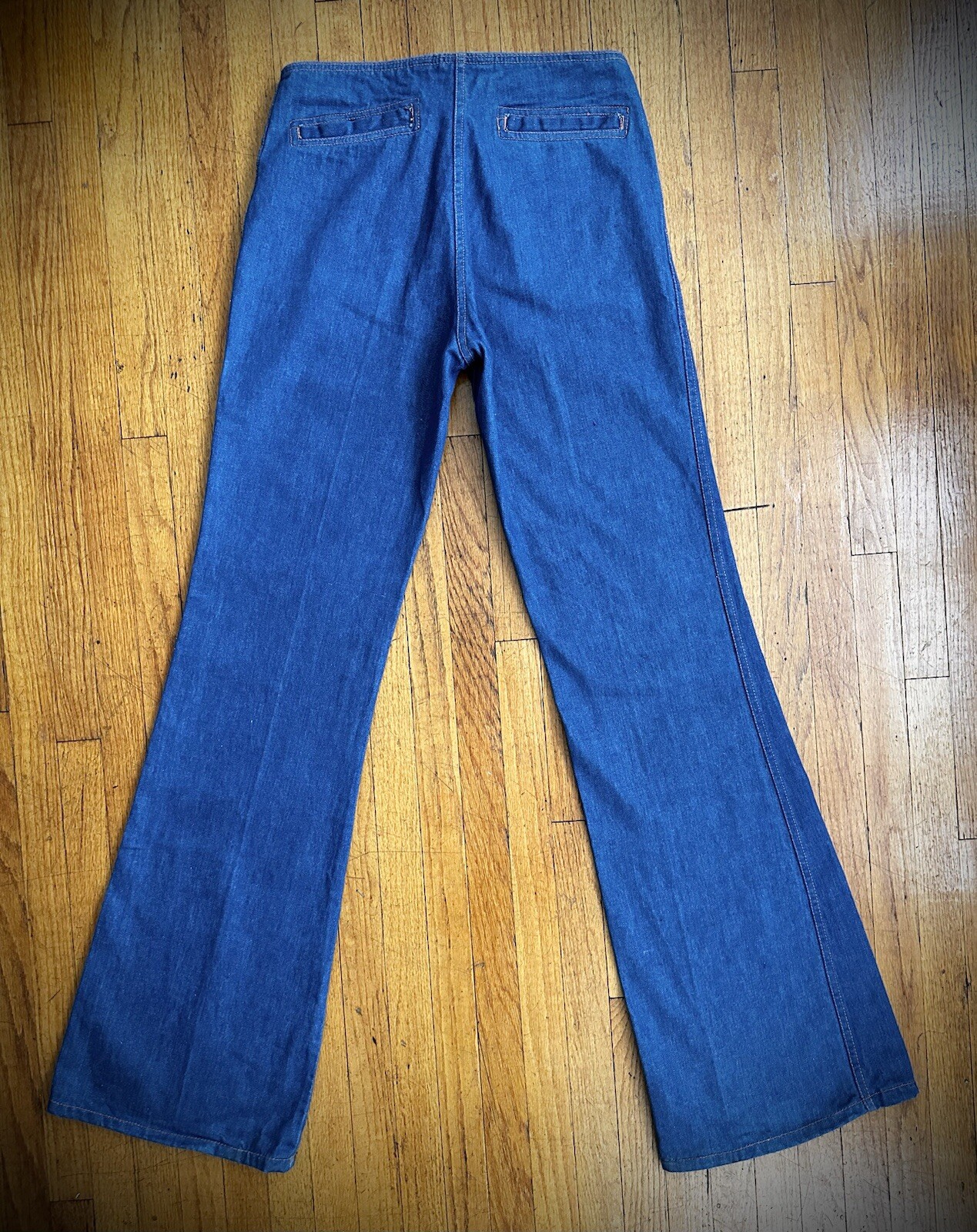 Vintage 70s Y2K Blue Denim Big Bell Bottom Jeans 32 x 38 Flare Low Rise 684 646