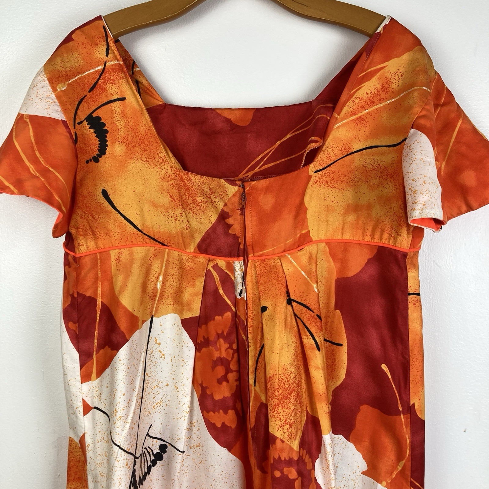 McInerny Hawaii Vintage Vtg 1970s 70s Maxi Mumu Poppy Floral Orange Dress sz L