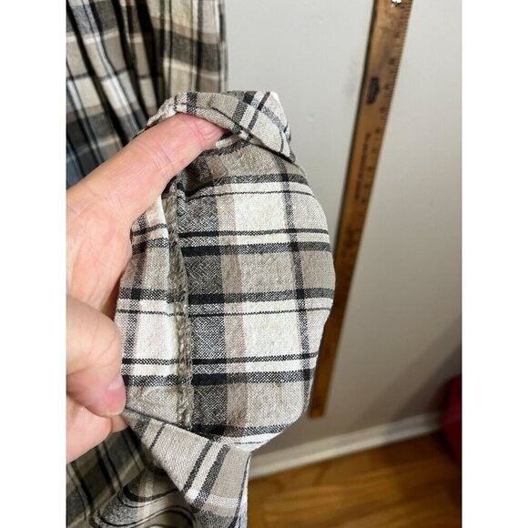 Retro Linen Plaid Dress Tan 22 Neutral Festive Holiday Classic Chic Preppy 80s